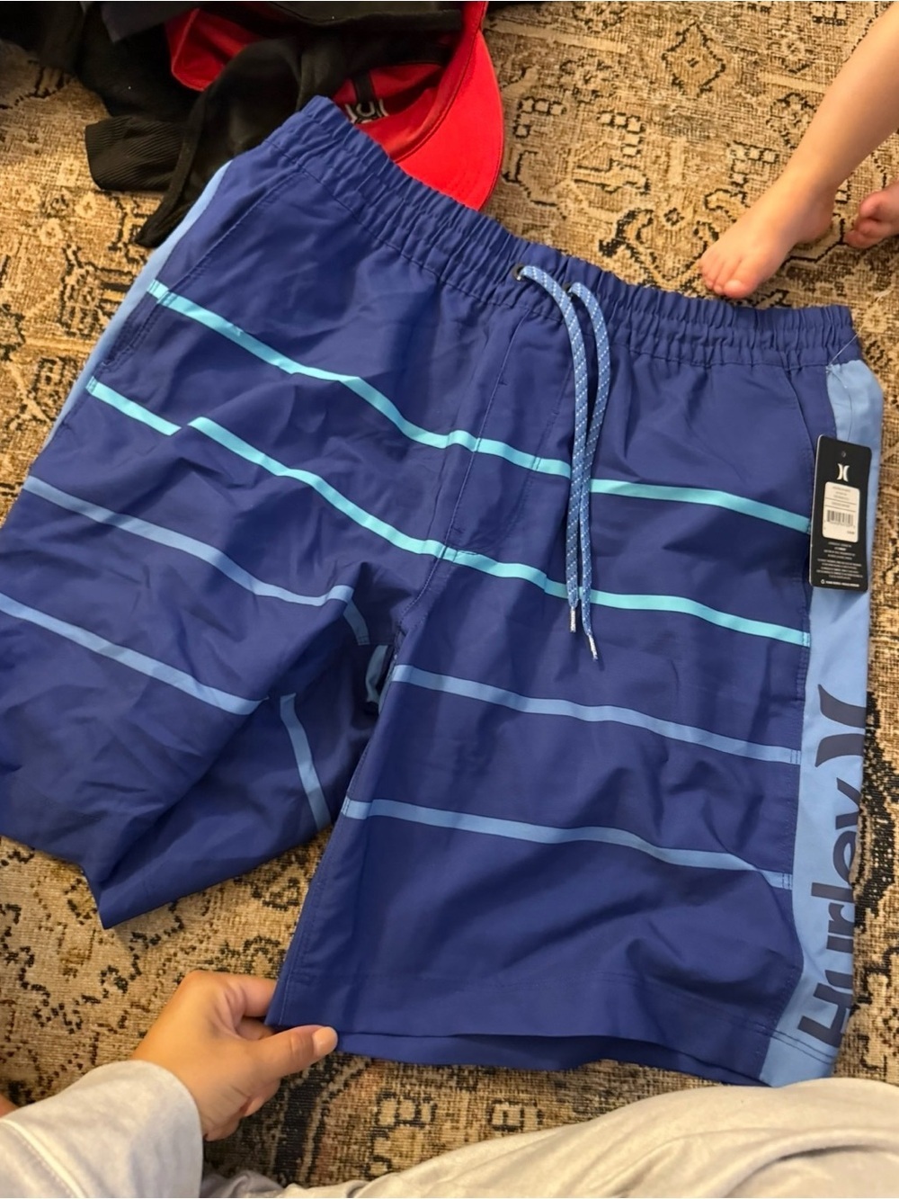 Hurley Blue and Light Blue Striped Men’s Swim Trunks
